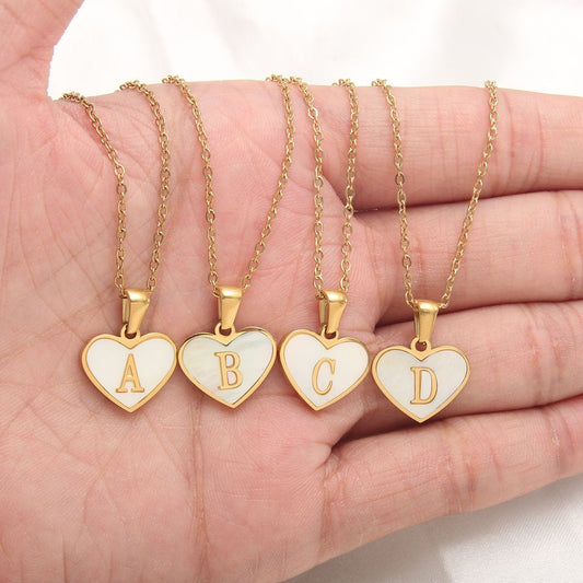 26 Letter Heart - shaped Necklace White Shell Love Clavicle Chain Fashion Personalized Necklace For Women Jewelry Valentine's Day - AXON