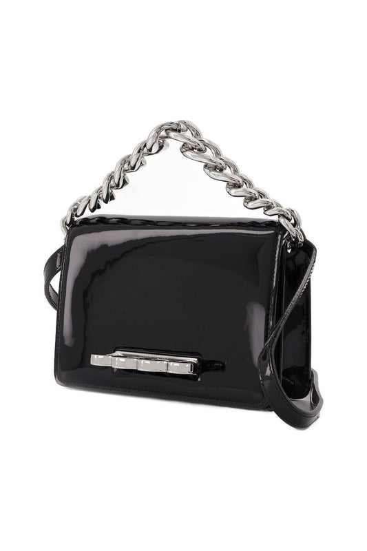 Tasche Four Ring Mini Chain aus schwarzem Lackleder