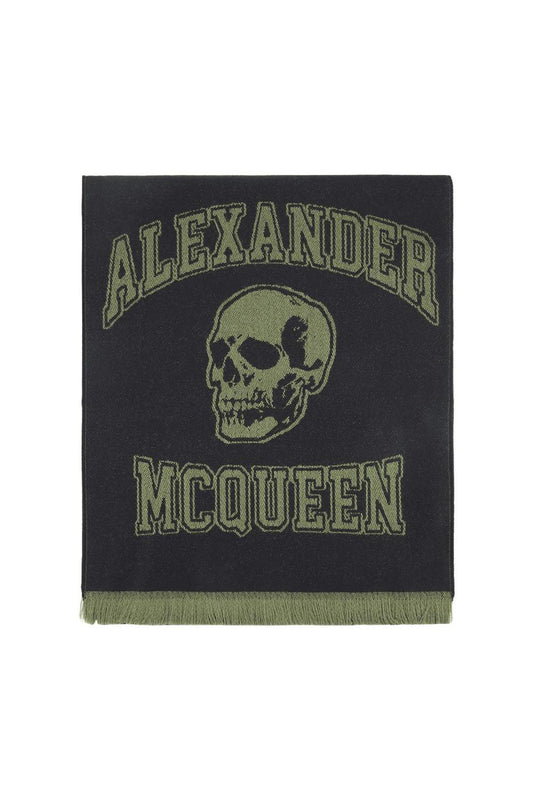 Varsity-Schal mit Skull-Logo - Alexander McQueen - Wolle - Schwarz