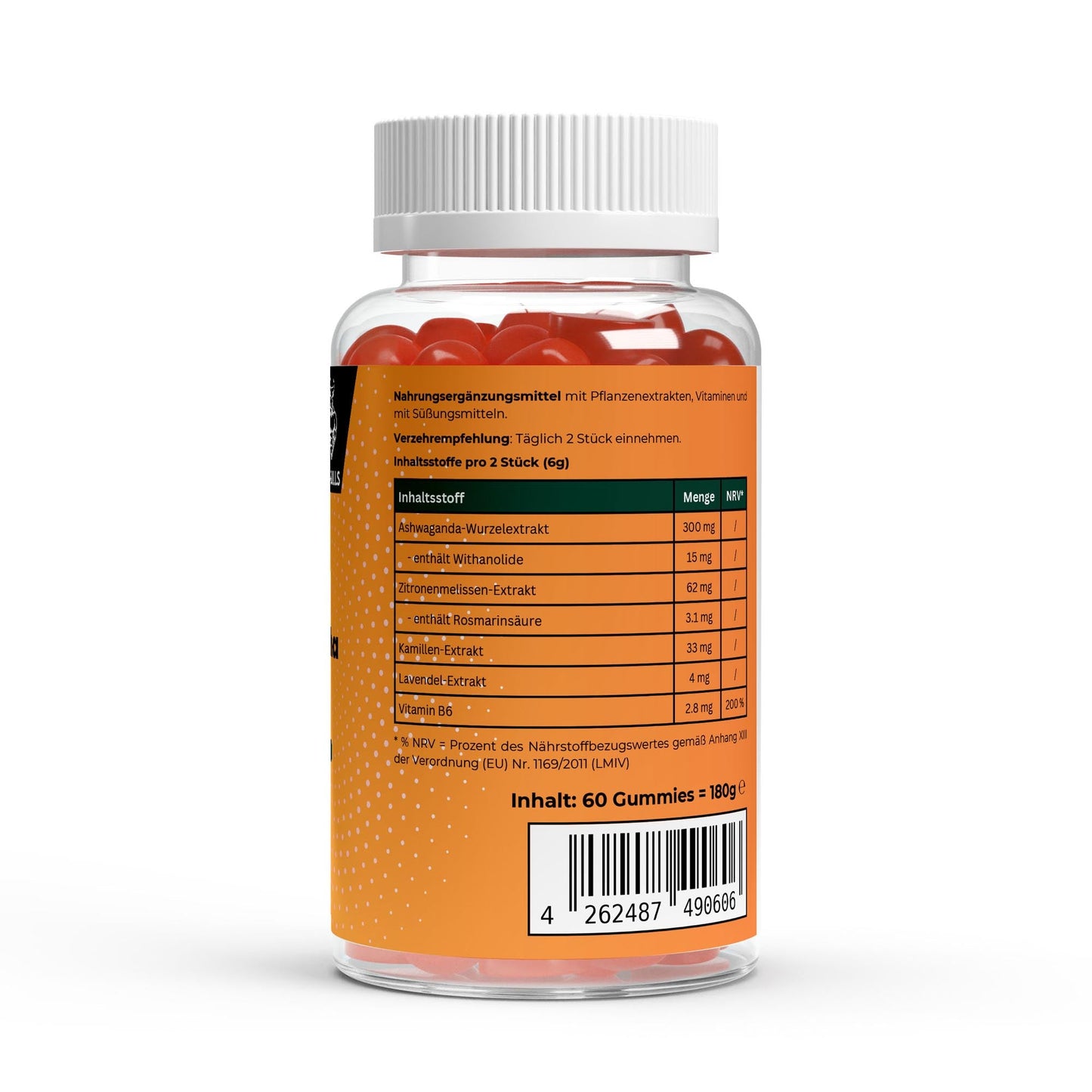 Premium Ashwagandha Gummies – Entspannung & Fokus in Gummiform 300 + Vitamin B6,- 60 Stk