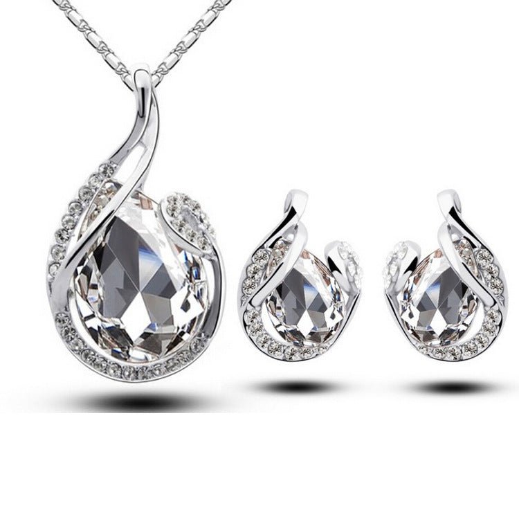 3pcs Rhinestone Necklace Set With Earrings Fashion Water - drop - shaped Jewelry For Women Valentine's Day - AXON