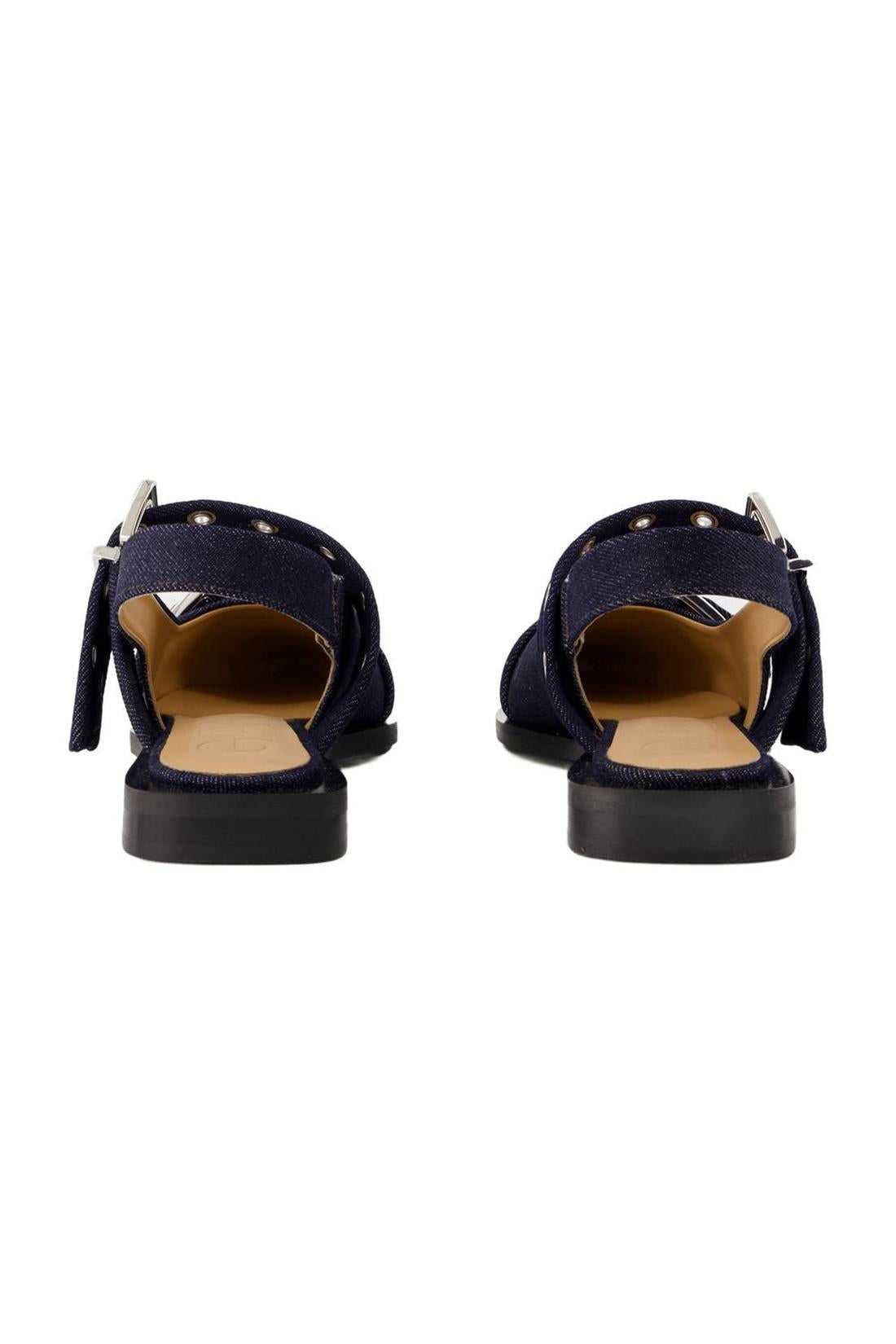 Feminine Buckle Ballerinas - Ganni - Baumwolle - Blau