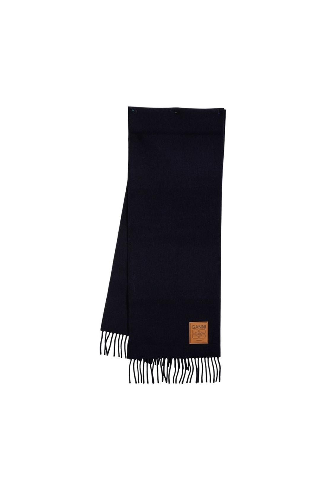 Double Face Solid Schal - Ganni - Wolle - Schwarz