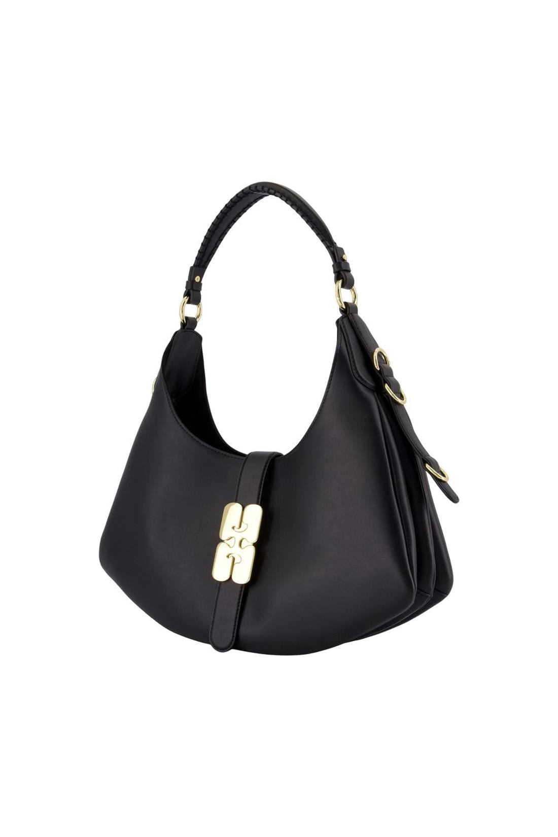 Kat Small Gold Schultertasche - Ganni - Leder - Schwarz