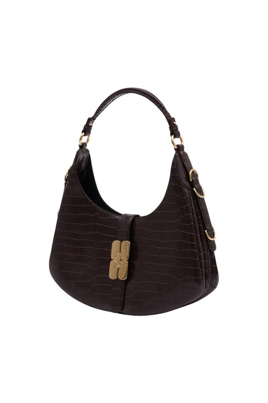 Kat Small Croco Schultertasche - Ganni - Synthetik - Dunkelbraun