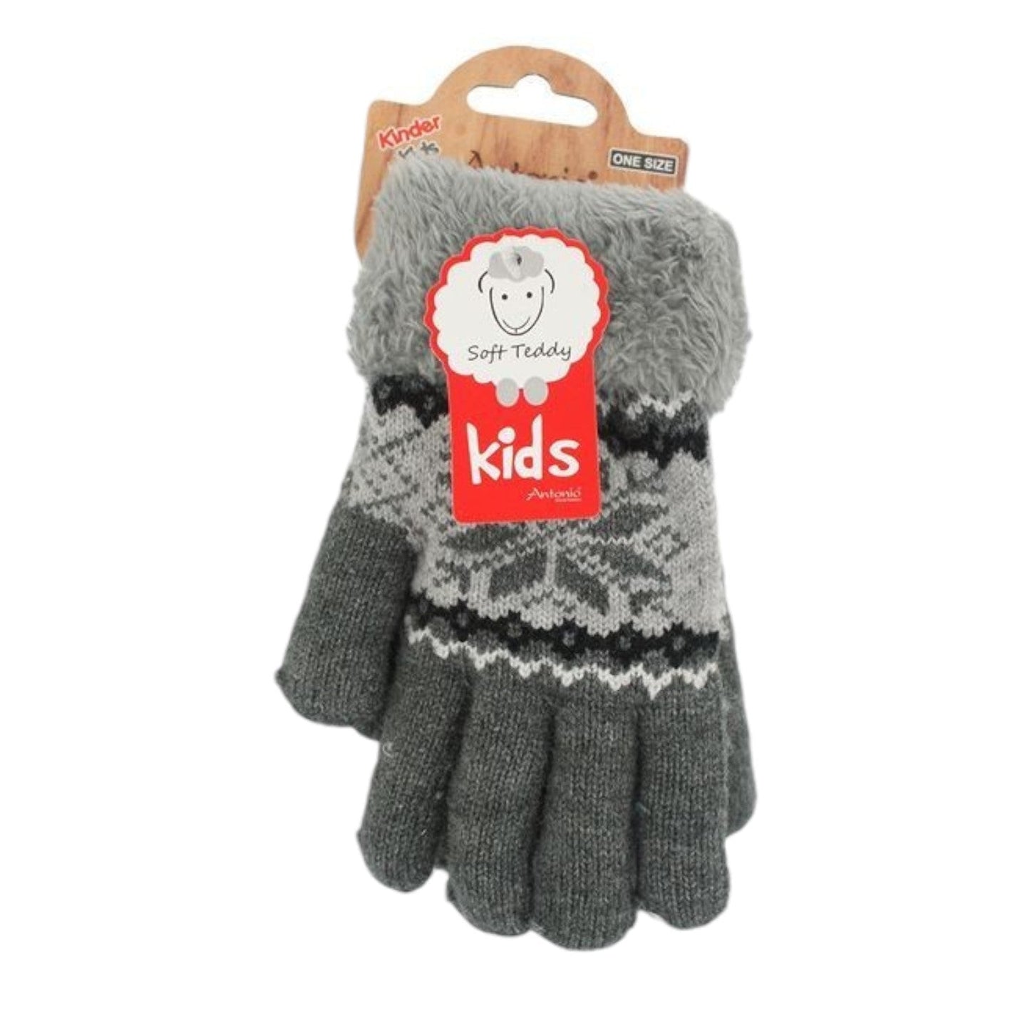 Kinderhandschuhe mit Soft Teddy » gefütterte Kinder Handschuhe » Fingerhandschuhe Angori » Kinder Winterhandschuhe » Strickhandschuhe mit Norweger Stern