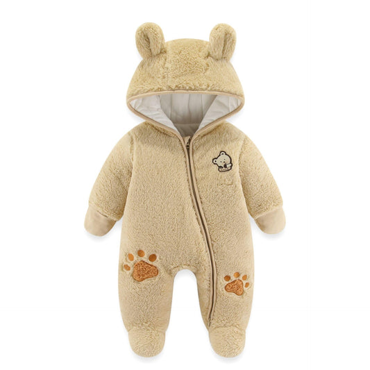 Baby Schneeanzüge Winter Overall mit Kapuze Fleece Strampler Mädchen Jungen Warm Outfits- Gr. 0-3 Monate (59 cm), Gelb