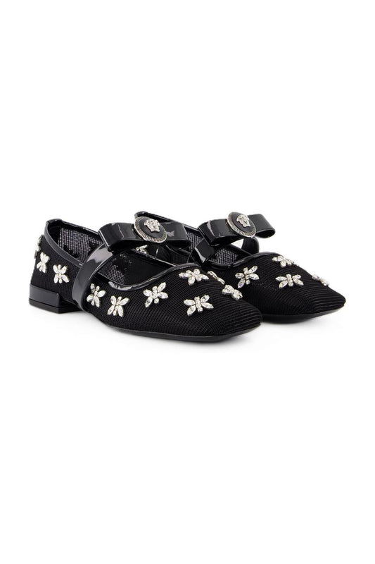 Flache Schuhe Gianni Ribbon - Versace - Leder - Schwarz