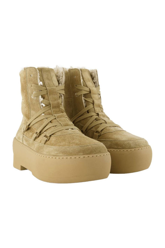 Chunky Sole Schnürstiefeletten aus Leder Beige