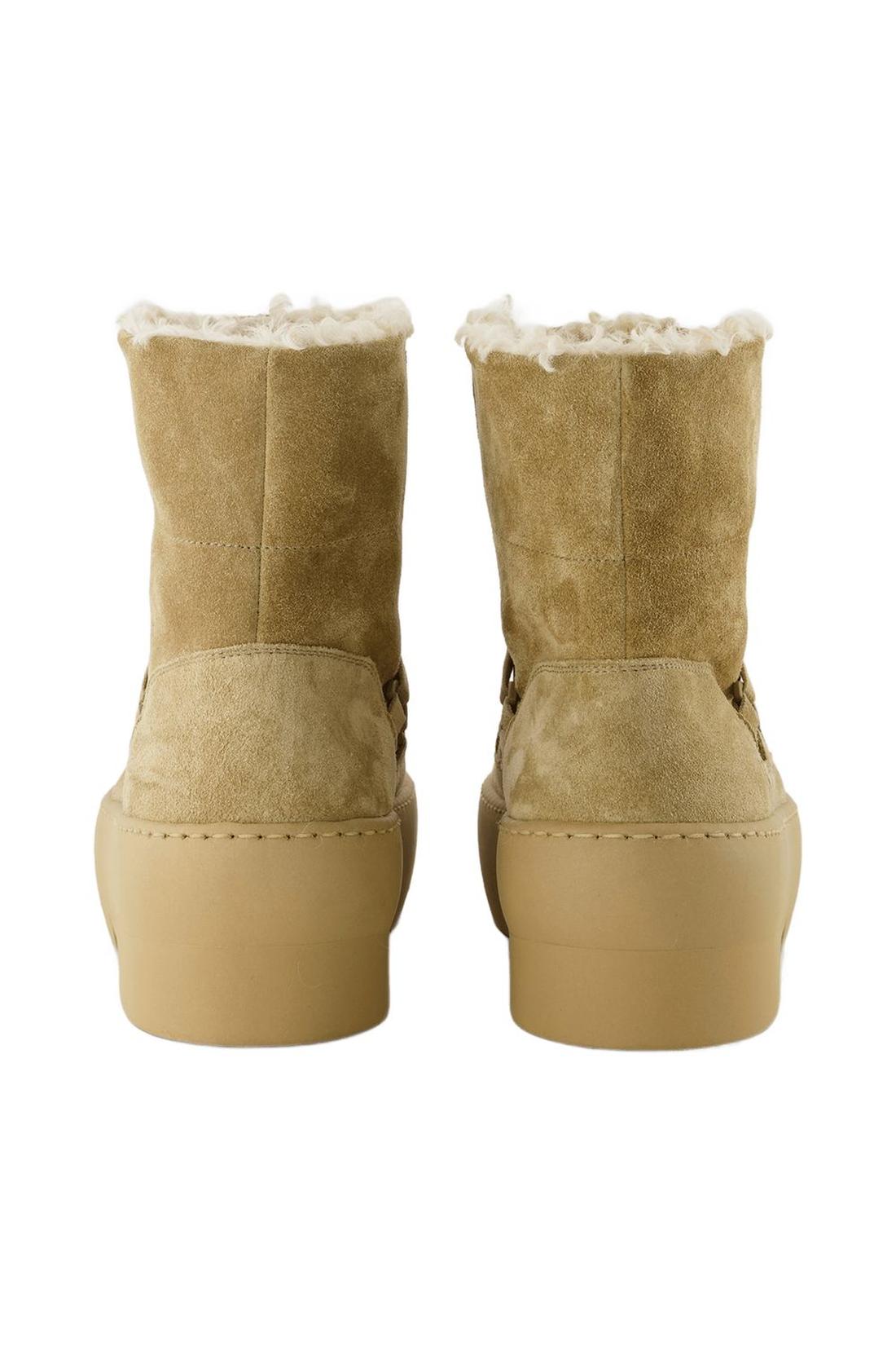 Chunky Sole Schnürstiefeletten aus Leder Beige