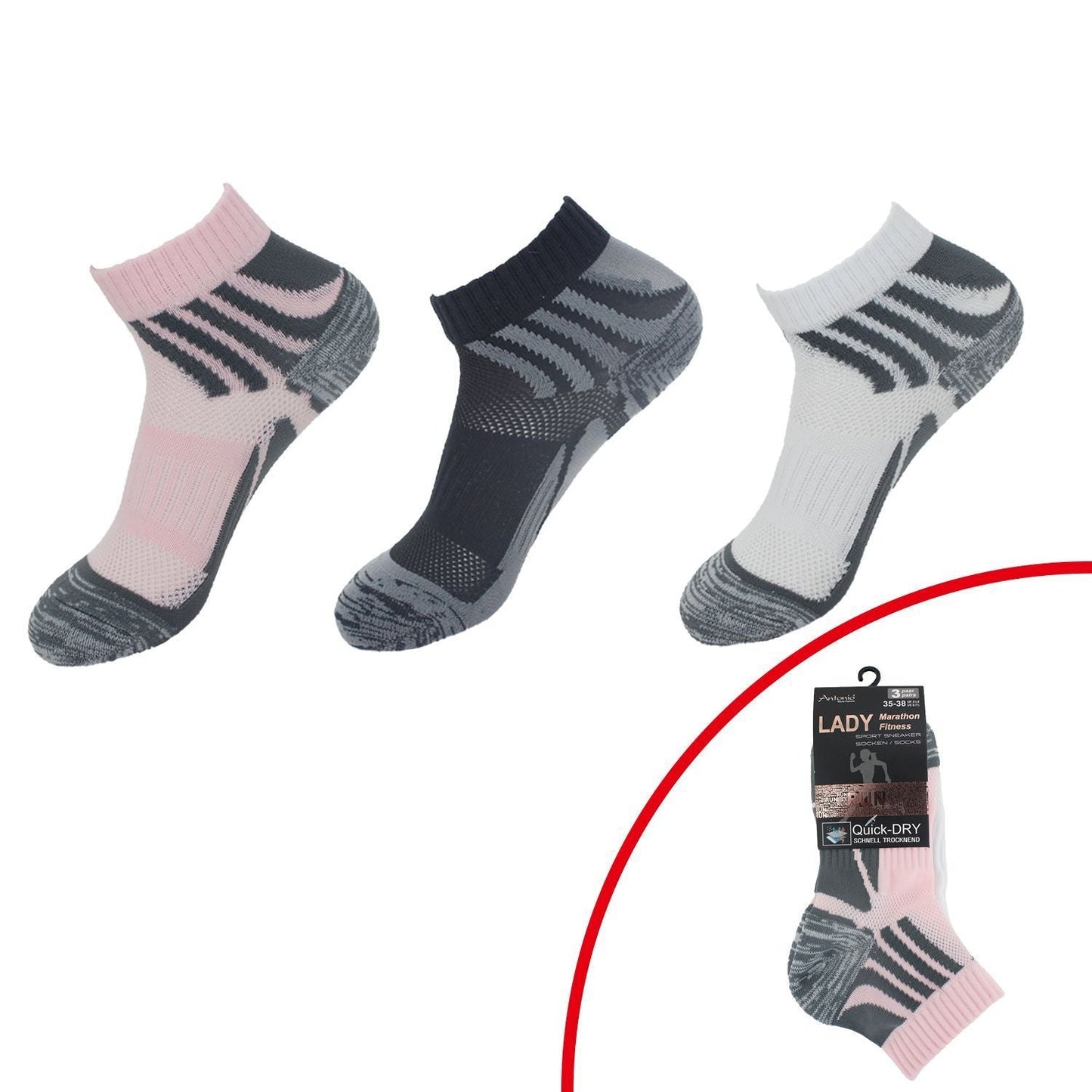 3er Pack Damen Fitness Socken » 3 Paar Sportsocken & Strümpfe » atmungsaktive Damensocken für Sport & Freizeit