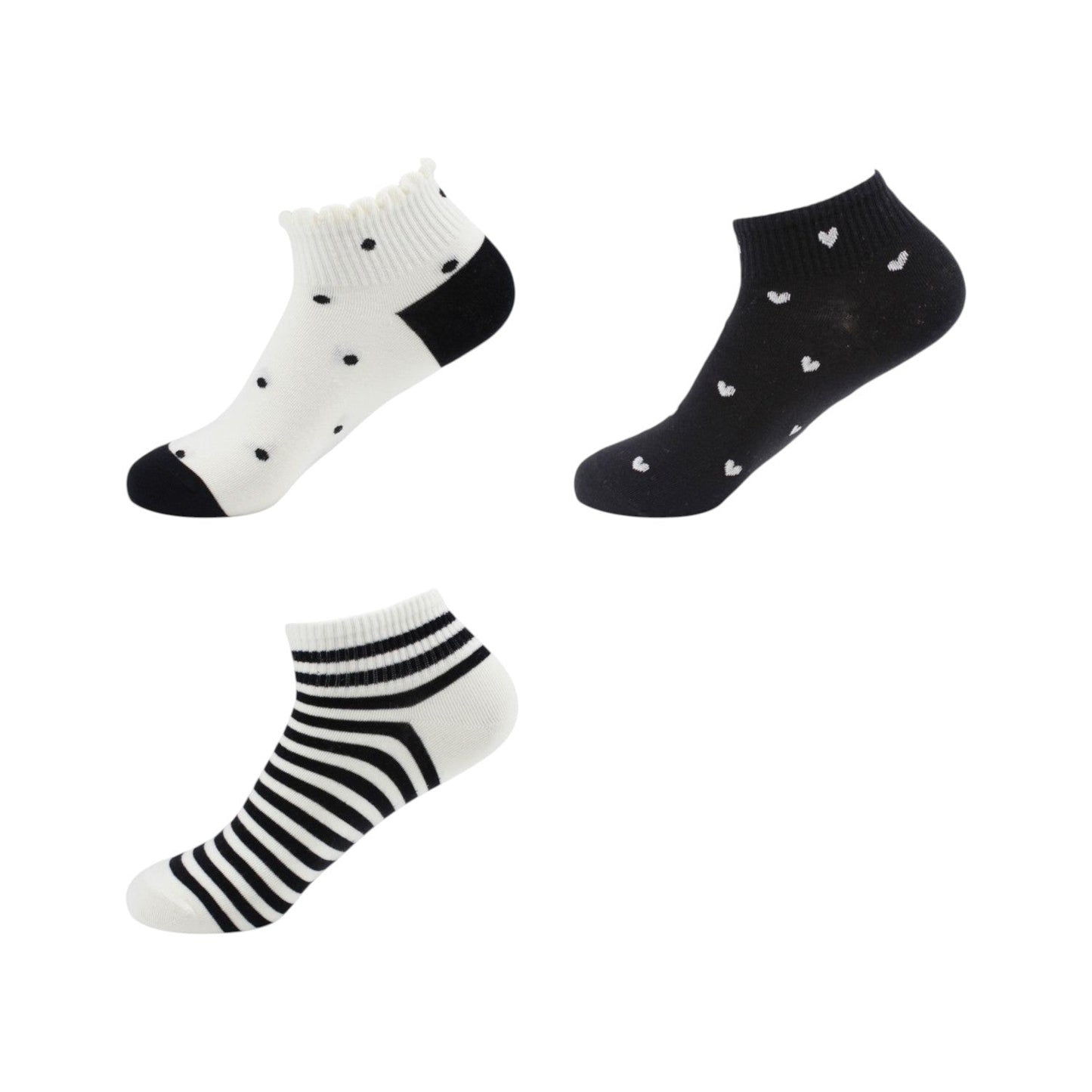 Damen Sneaker Socken 3er Pack » 3 Paar Damen Strümpfe schwarz/weiß » Kurzsocken » Sneakersocken Einheitsgröße 36-41
