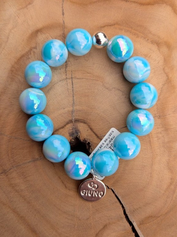 Armband elastisch Acryl Kupfer Perlmutt Hellblau ARU289-50