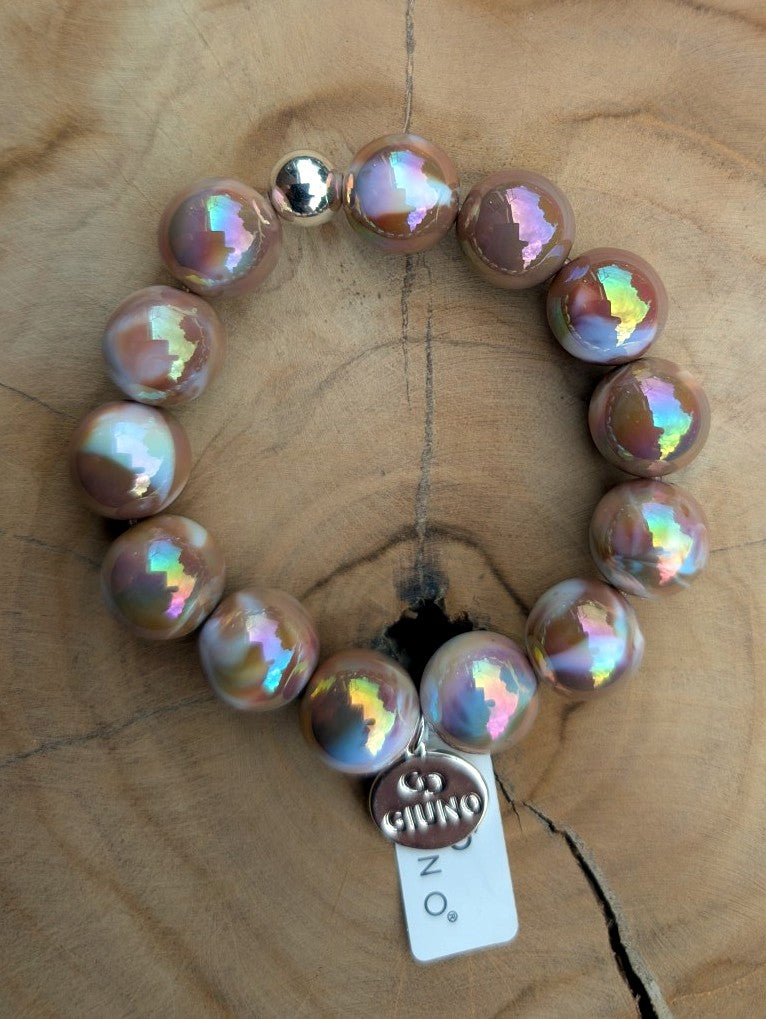 Armband elastisch mit Perlen aus Acryl und Kupfer im Perlmutt Design Braun ARU289-63