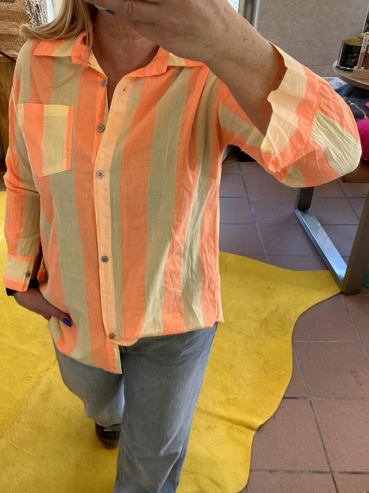 Bluse gestreift in Gelb und Orange aus Baumwolle, One Size - von BELIEVE