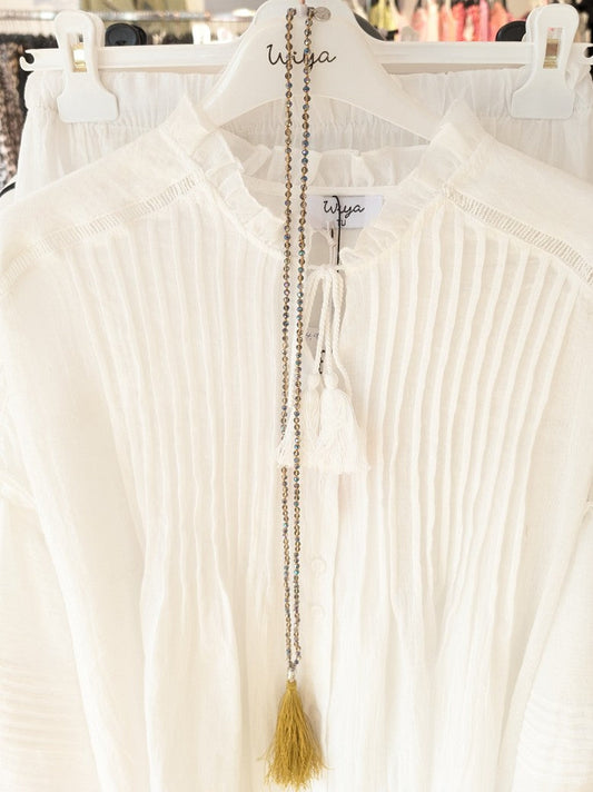 Kette Boho Edelstahl mit Kristallsteinen Buddha Kopf 90cm lang in Gold/Türkis mit Quast SSt Bijoux 8112591