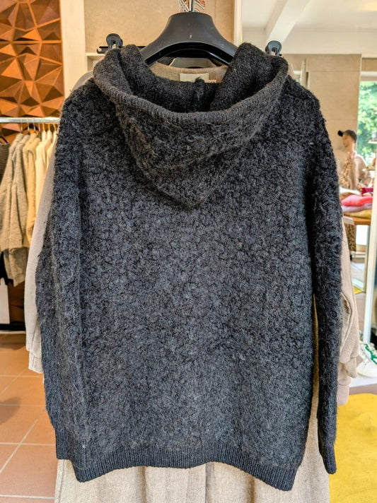 Cardigan Strickjacke Bomberjacke mit Kapuze Nylon Schwarz mit Reißverschluss S/M L/XL - von BEAUTY WOMEN