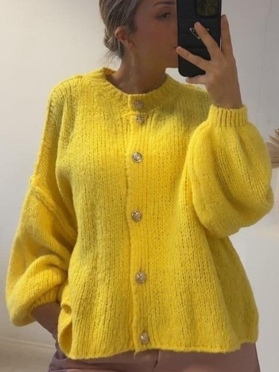 Cardigan Strickjacke Gelb mit Knöpfen One Size - von BELIEVE