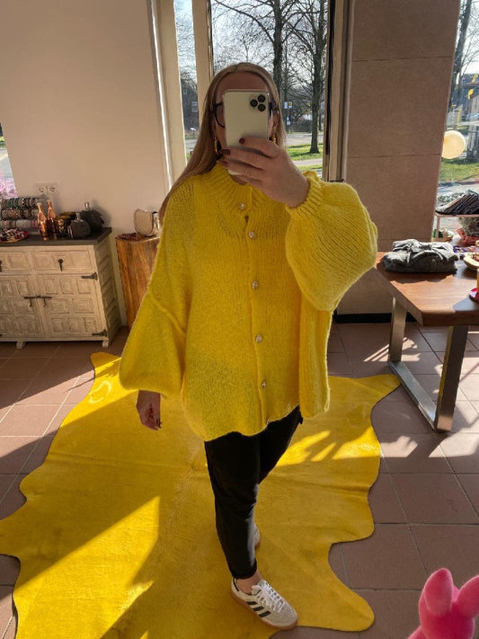 Cardigan Strickjacke Gelb mit Knöpfen One Size - von BELIEVE