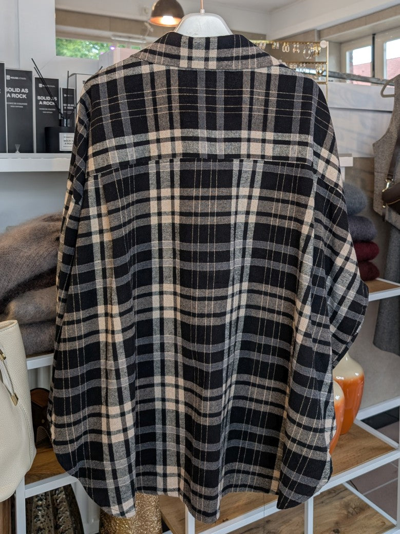 Flanellhemd flauschig dick im Karo Design Schwarz Créme Grau Blau, One Size - von Believe