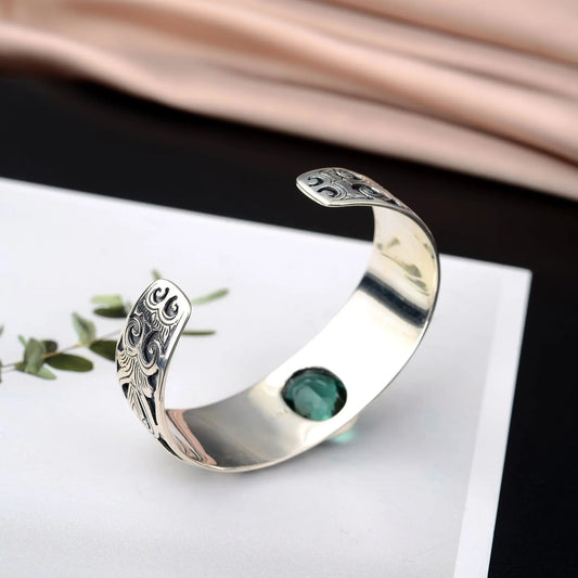 925 sterling silver vine totem charm with green crystal handcrafted bangle gift