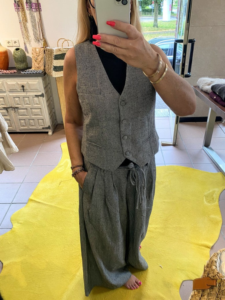 Weste Tweed Look Grau Hellgrau S/M M/L - von GIOYA MD7372