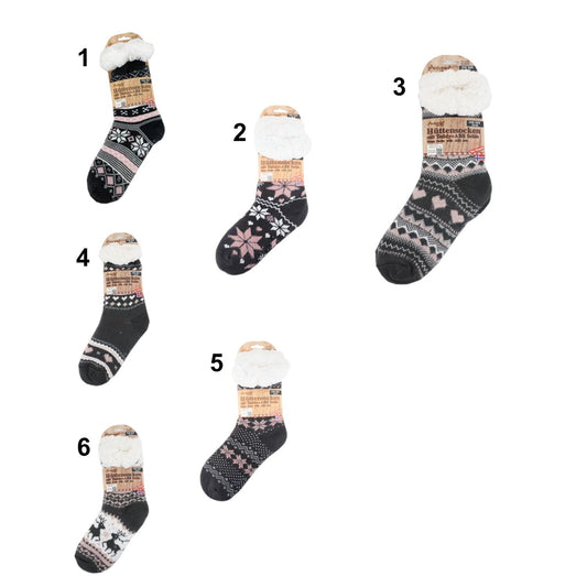 Hüttensocken » Kuschelsocken » Anti Rutsch Socke » Winter Hausschuhe » Strick Fleece in grau/rosa/weiß