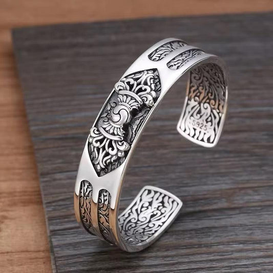 BOCAI Real S925 Silver Vintage Men Bracelet Fashion Heavy Style Jewelry Good Luck Gift