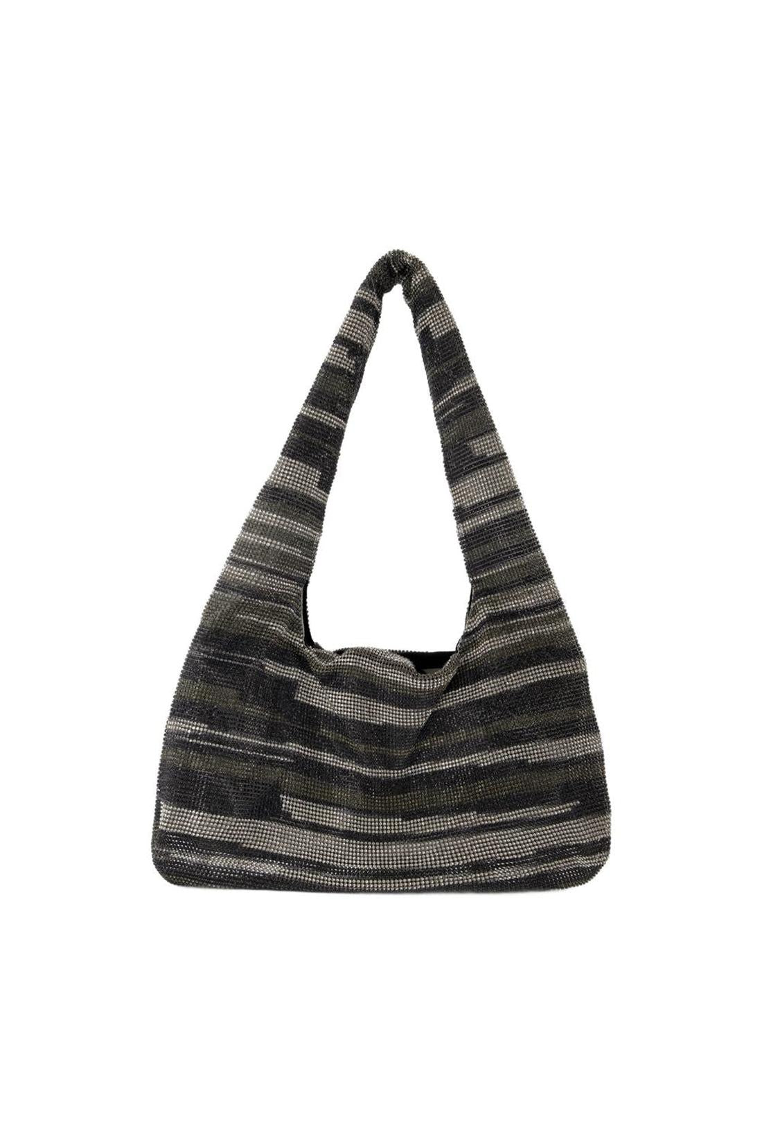 Crystal Mesh Armpit Hobo Bag - Kara - Black Stripes - Strass