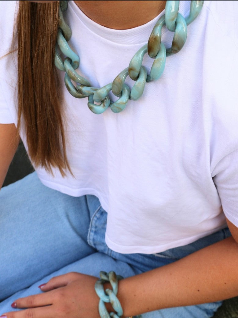 Kette Große Dicke Elemente Türkis Mint Bijoux 8112441