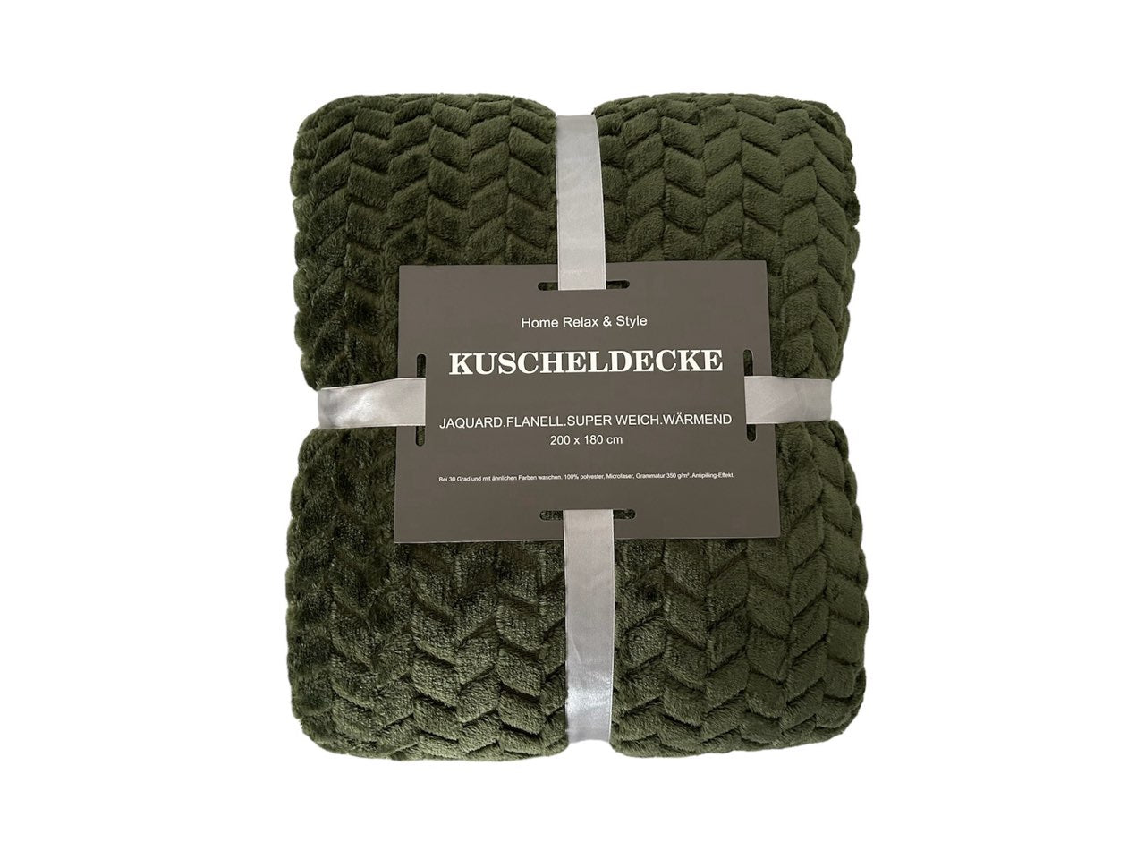 Jacquard Kuscheldecke olivgrün » XL Flanell Wohndecke 200x180cm » Wohndecke » wärmende Tagesdecke 350 g/m²