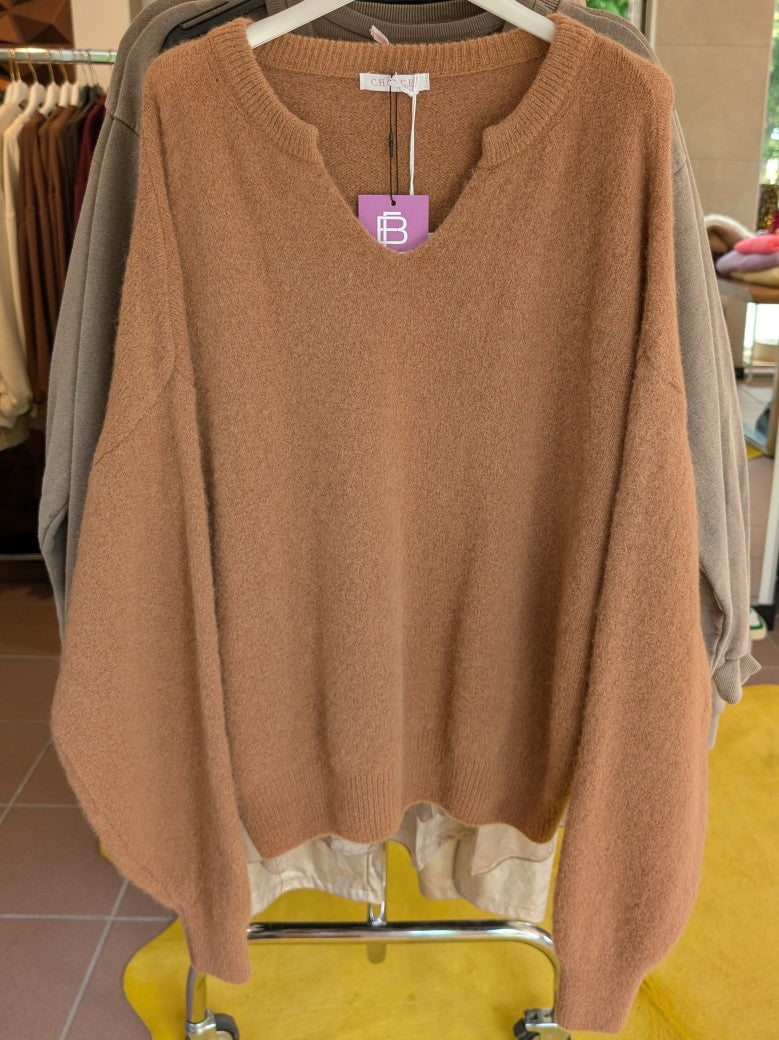 Pullover Alpaka Nylon V-Ausschnitt Karamell Flausch Pulli One Size - von CHOICE 8905