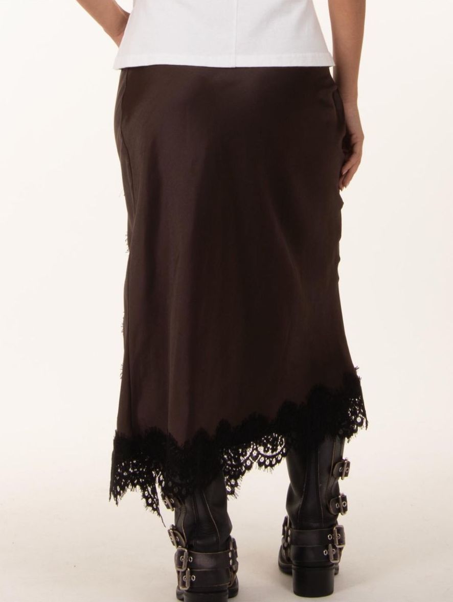 Rock Satin mit Spitze Coffee Braun Schwarz One Size - von Alisé G2790P