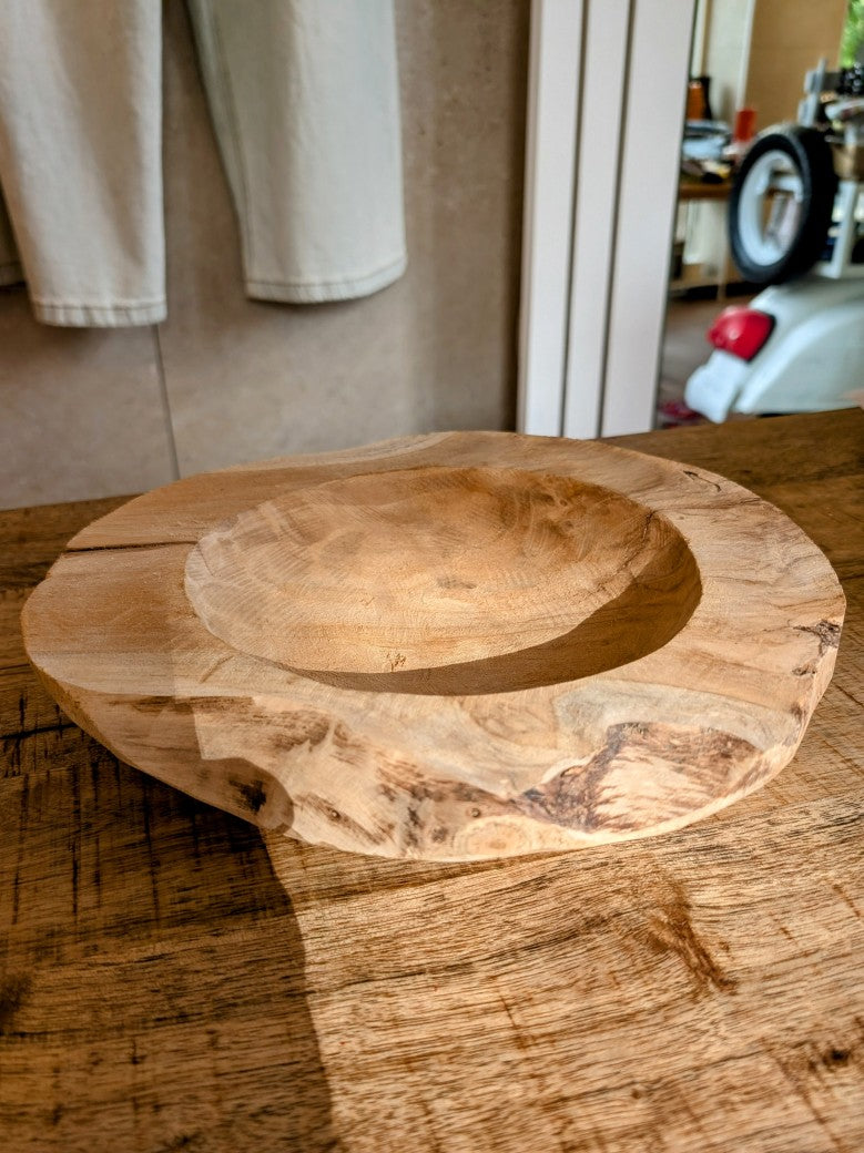 Schale Holzschale aus Teakholz ca. 30cm Durchmesser und 1,5kg schwer - Unikat 1