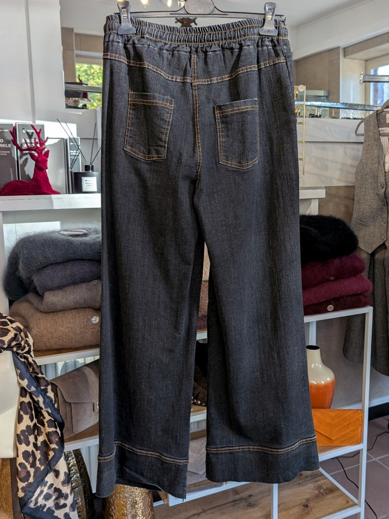 Hose Jeans Baggy Wide Leg Gummizug Schwarz mit kupferfarbenen Nähten One Size - von BELIEVE