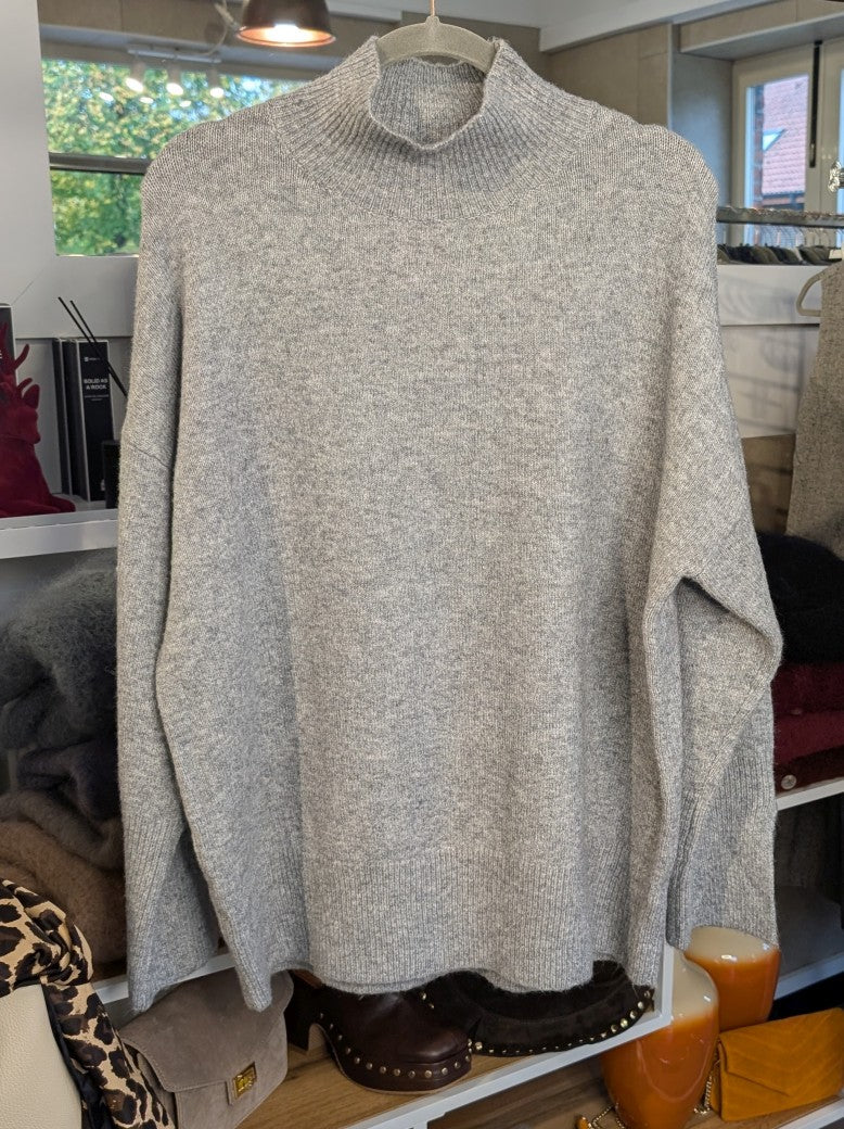 Feinstrick Rollkragen Stehkragen Pullover Hellgrau Viskose Nylon One Size - Effeny