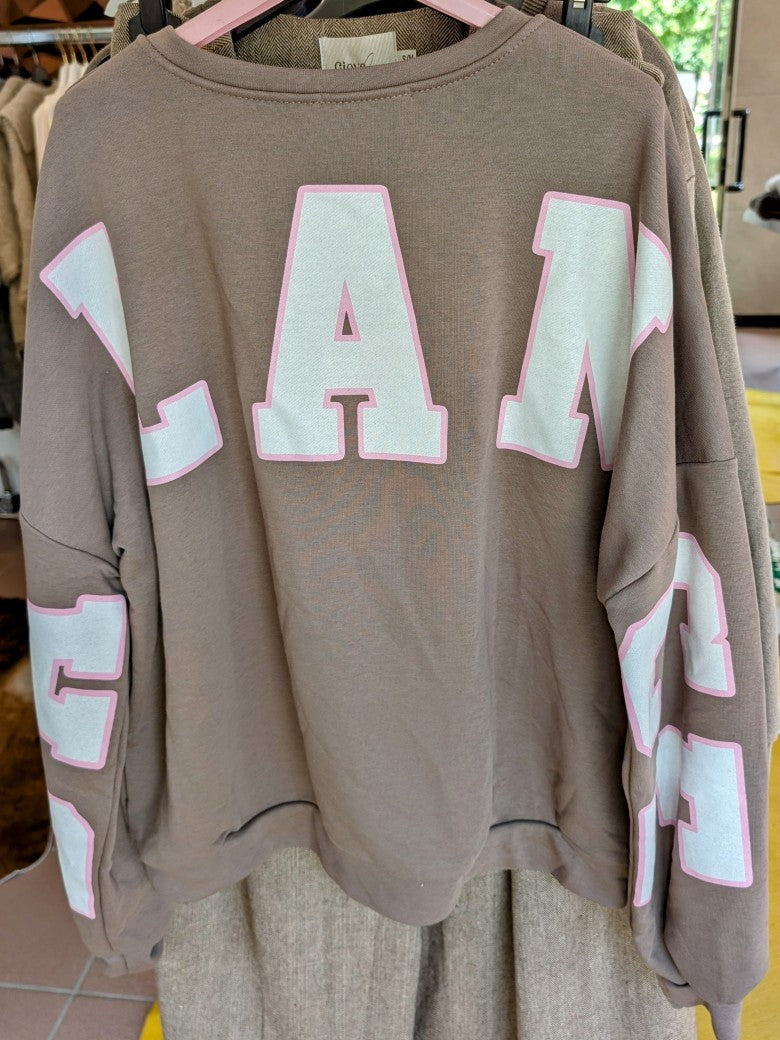 Sweatshirt BALANCE OM Yoga Backprint Fango Sandgrau Pink Créme, Baumwolle, One Size - von BELIEVE