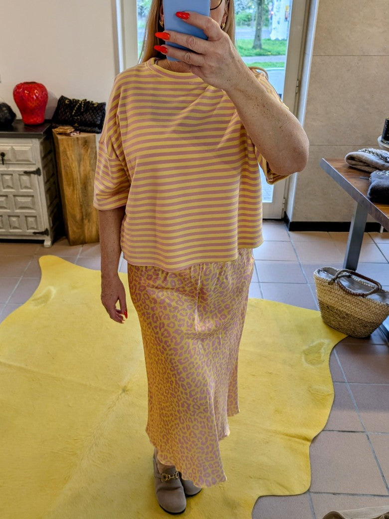 Sweatshirt Kurzarm gestreift Gelb Rosa Baumwolle, One Size - von MOOIJ