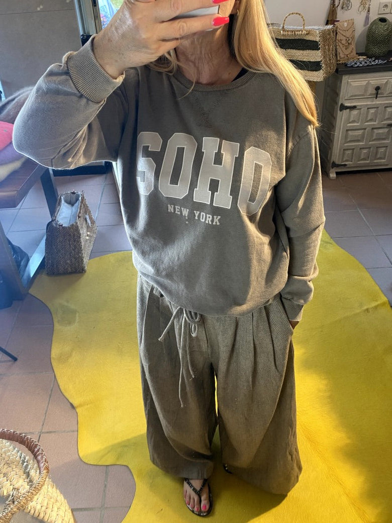 Sweatshirt SOHO New York Fango Sandgrau mit Beige aus Baumwolle One Size - von CHOICE