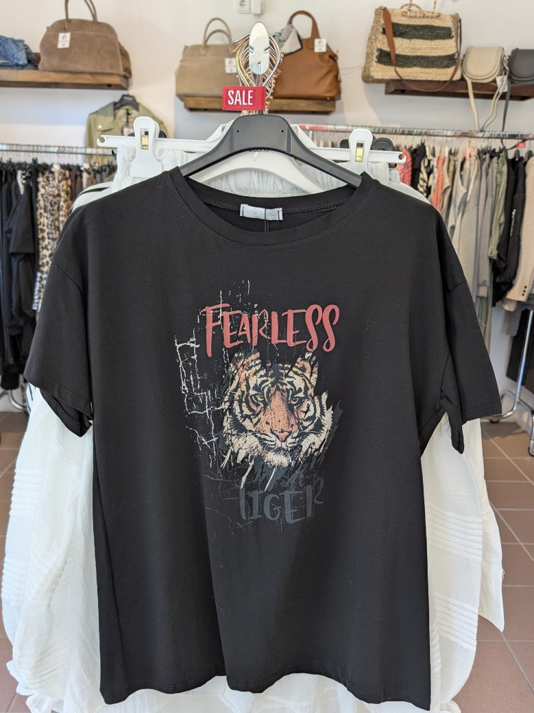 T-Shirt Tiger Fearless Schwarz 100% Baumwolle One Size