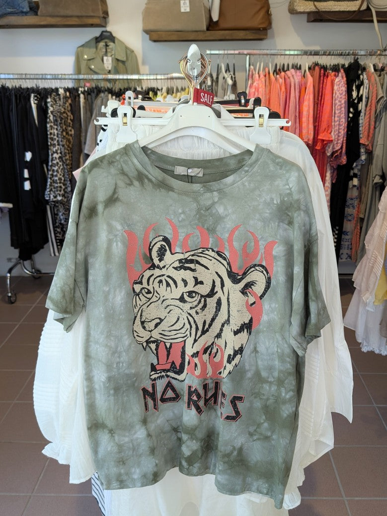 T-Shirt Tiger No Rules Batik Khaki 100% Baumwolle One Size