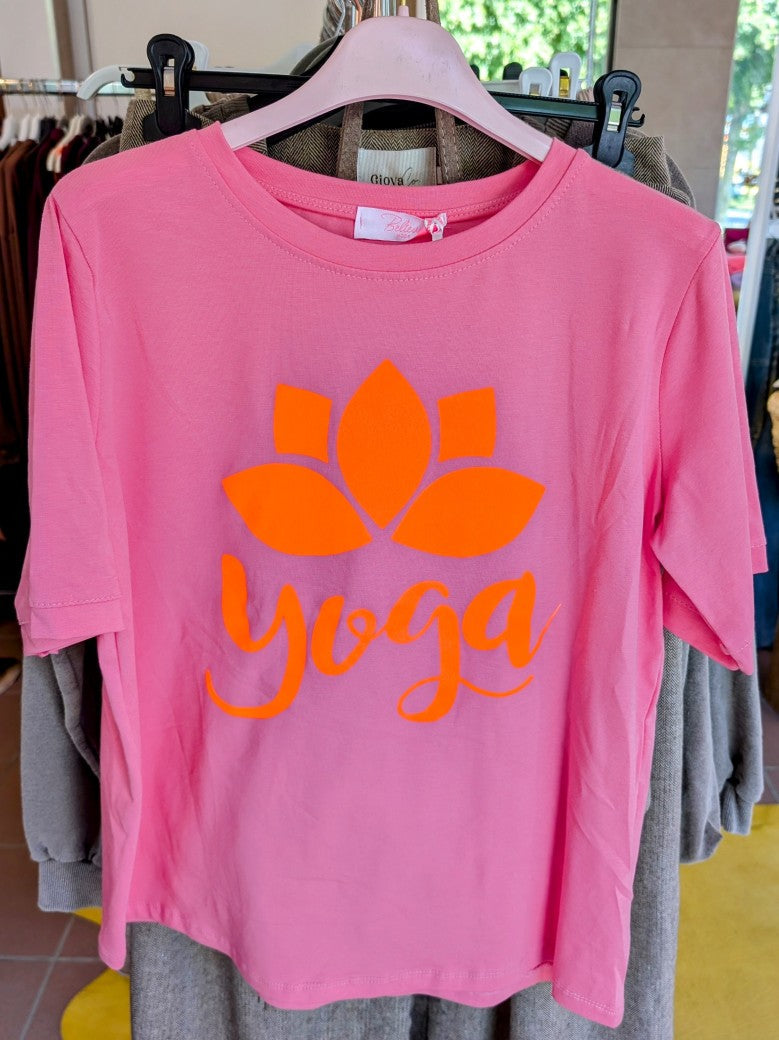 T-Shirt Yoga Pink Neon Orange, Baumwolle, One Size - von BELIEVE