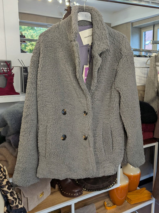 Teddy Jacke Grau Flauschig Weich Warm - von SWEEWE P249