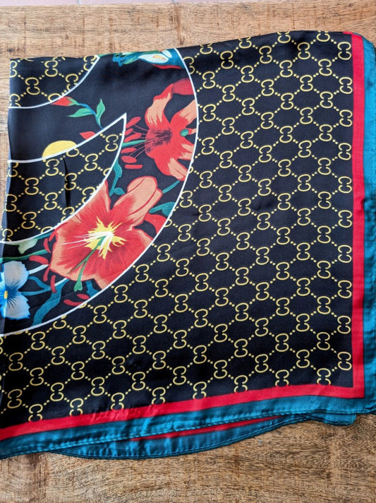 Tuch Gucci Stil Schwarz Gold Rot Grün Gelb Blau quadratisch Viskose Seide YC-15