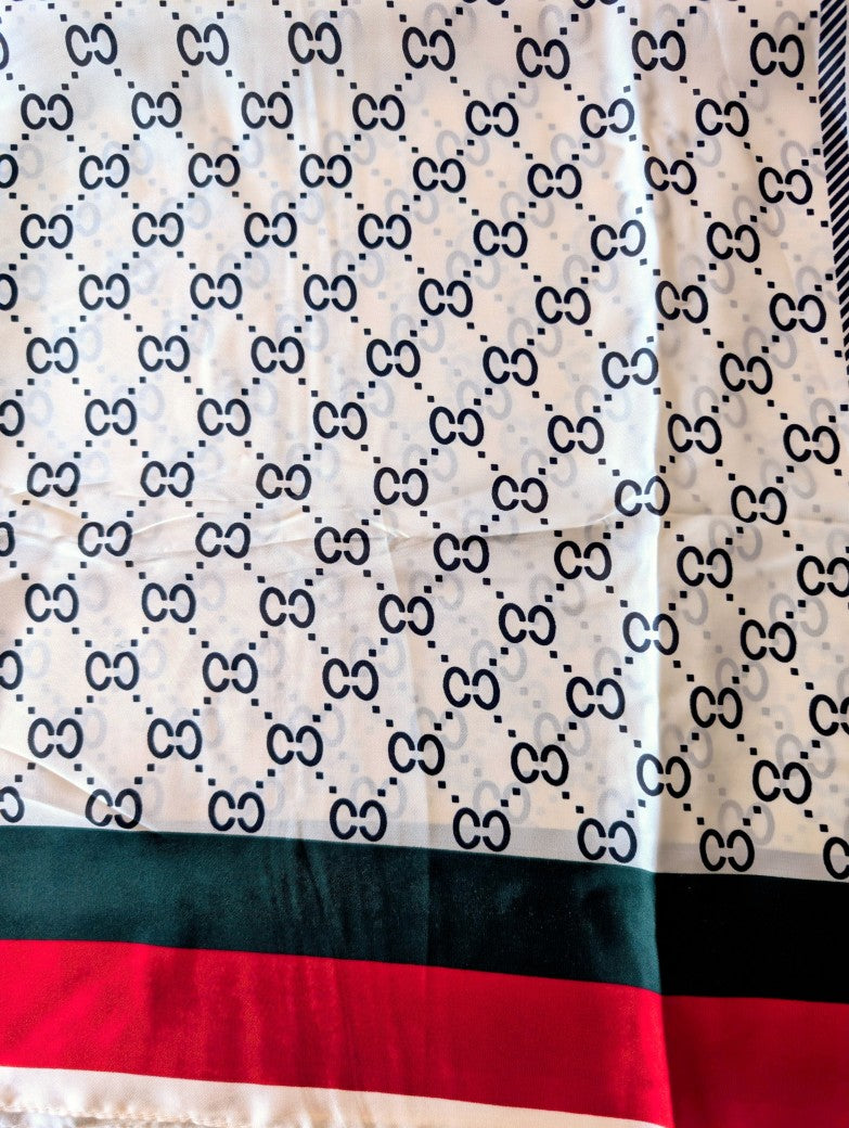 Tuch Gucci Stil rechteckig lang Créme Schwarz Rand Rot Grün Viskose Seide SJ668