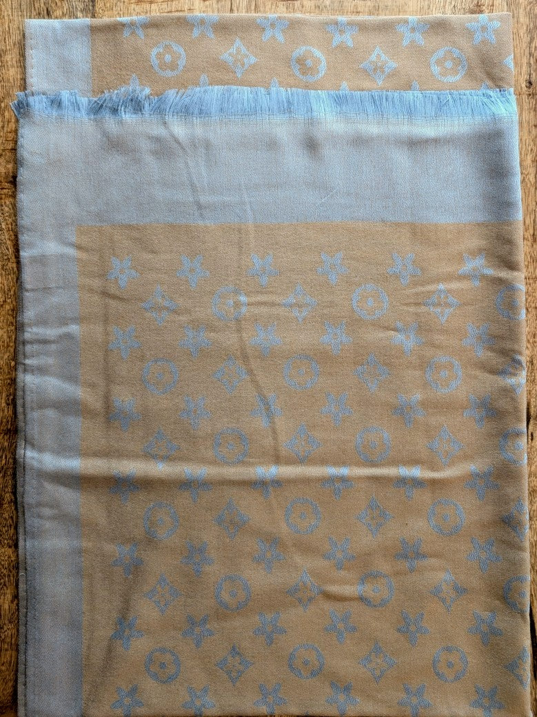 Tuch Wendetuch Louis Vuitton Stil Gold Türkis mit Fransen 100% Viskose STN241-63