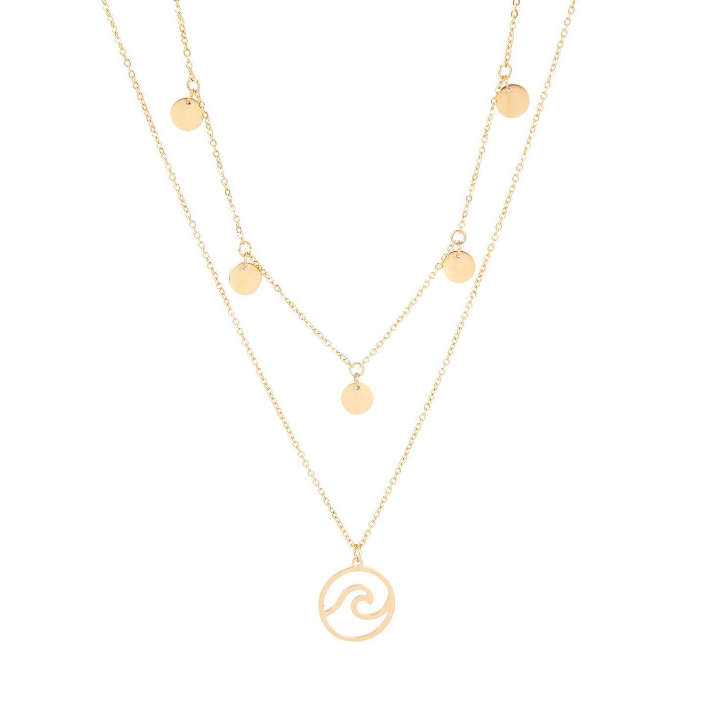 WAVE AND COINS LAYERED NECKLACE 18K GOLD PLATED