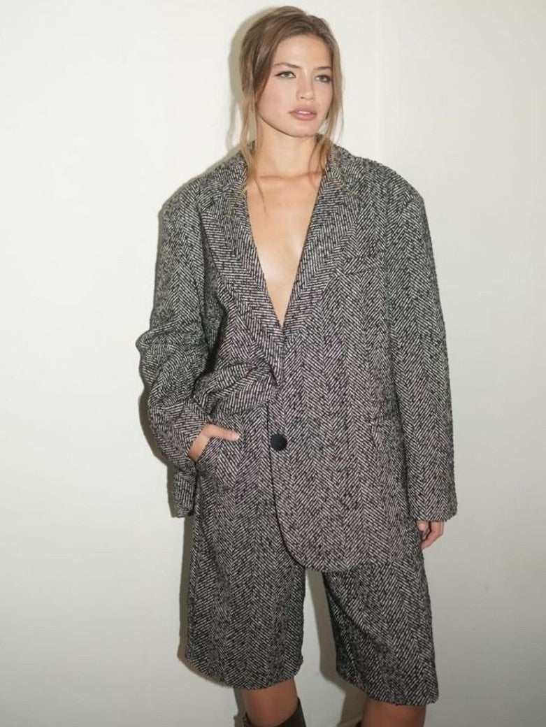 Damen Woll Blazer Fischgrät Leo Muster innen - von LUMINA, One Size