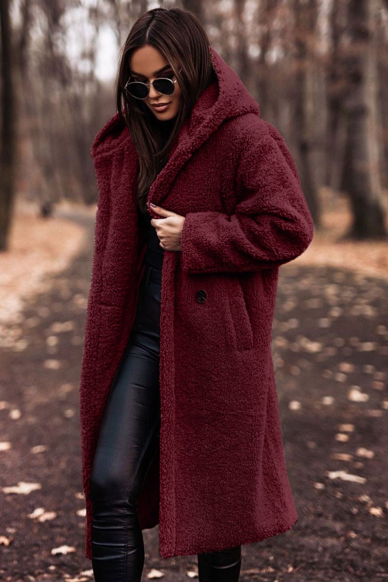Autumn Winter Fashion Elegant Long Coat Woman Plush Warm Faux Fleece Coat Women Teddy Jacket Female Teddy Coat Outwear Ladies - AXON
