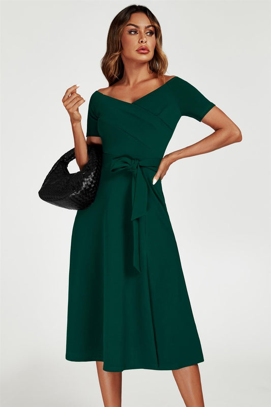 Bardot Midi Dress In Green - AXON